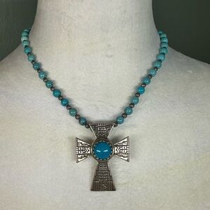 Carolyn Pollack & Roderick Tenorio 925 Etched Turquoise Cross Pendant & Necklace